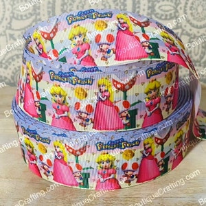 Fita de gorgorão de alta qualidade Princess Peach Ribbon por metro, 1" e 1,5" de largura, Mario Brothers Ribbon Bros. Perfeita para laços de cabelo e muito mais!