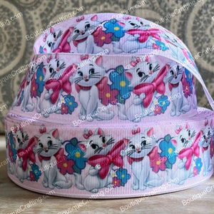 Disney Marie Ribbon High Quality Grosgrain Ribbon by the Yard 1", 1.5" and 2" Wide Aristocats Ribbon Great for Hair Bows and More!