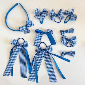Same day dispatch back to school 10 pcs Royal blue gingham hair ties with Alice band