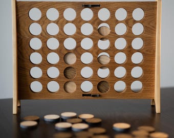 Handmade Wooden Four in a Row Game – Ash and Oak – Classic Tabletop Strategy Game