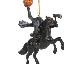 Headless Horseman Riding Dark Horse with Pumpkin in Hand Sleepy Hallow Halloween Christmas Tree Ornament