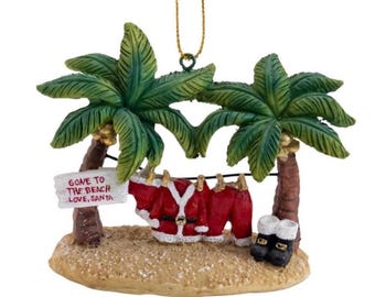 Santa Gone to The Beach Christmas Palm Tree Ornament Tropical Holiday Decor