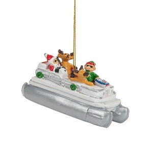 Pontoon Christmas Tree Ornament Santa Reindeer Elf in Party Boat