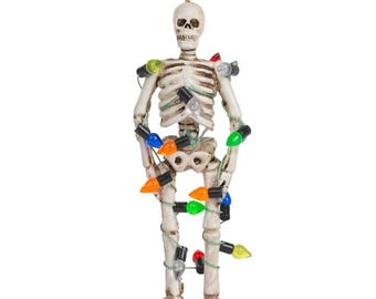 Scary Skeleton Wrapped in Lights Halloween Skull Christmas Tree Ornament