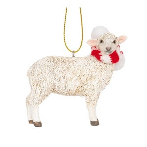 Ornement d&#39;agneau pour crèche de Noël, animaux de la ferme, avec écharpe en tissu de canne de bonbon