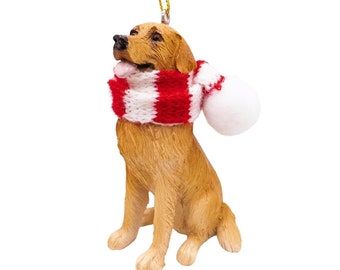Golden Retriever Dog Lover Christmas Tree Ornament with Candy Cane Scarf