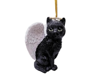 Black Cat Angel Tabby Kitty Christmas Tree Memorial Ornament Bereavement