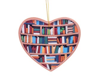 Heart Bookshelf Christmas Ornament for Book Lovers Women Readers Book Club