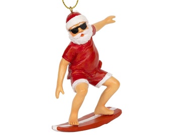 Surfing Santa Claus Christmas Tree Surfer Beach Ornament