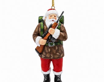 Outdoor Duck Deer Hunter Santa Claus Hunting Rifle Christmas Tree Ornament