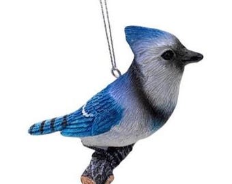 Blue Jay Bird On Branch Christmas Tree Ornament