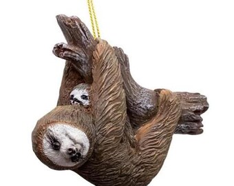 Sloth with Baby Hanging from Branch Christmas Tree Mother's Ornament