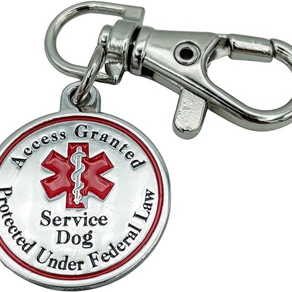 Service Dog Tag Double Sided Red Medical Alert Symbol Medal for Small Dogs Use for Collars Harness Vest Easy to Switch Pet ID