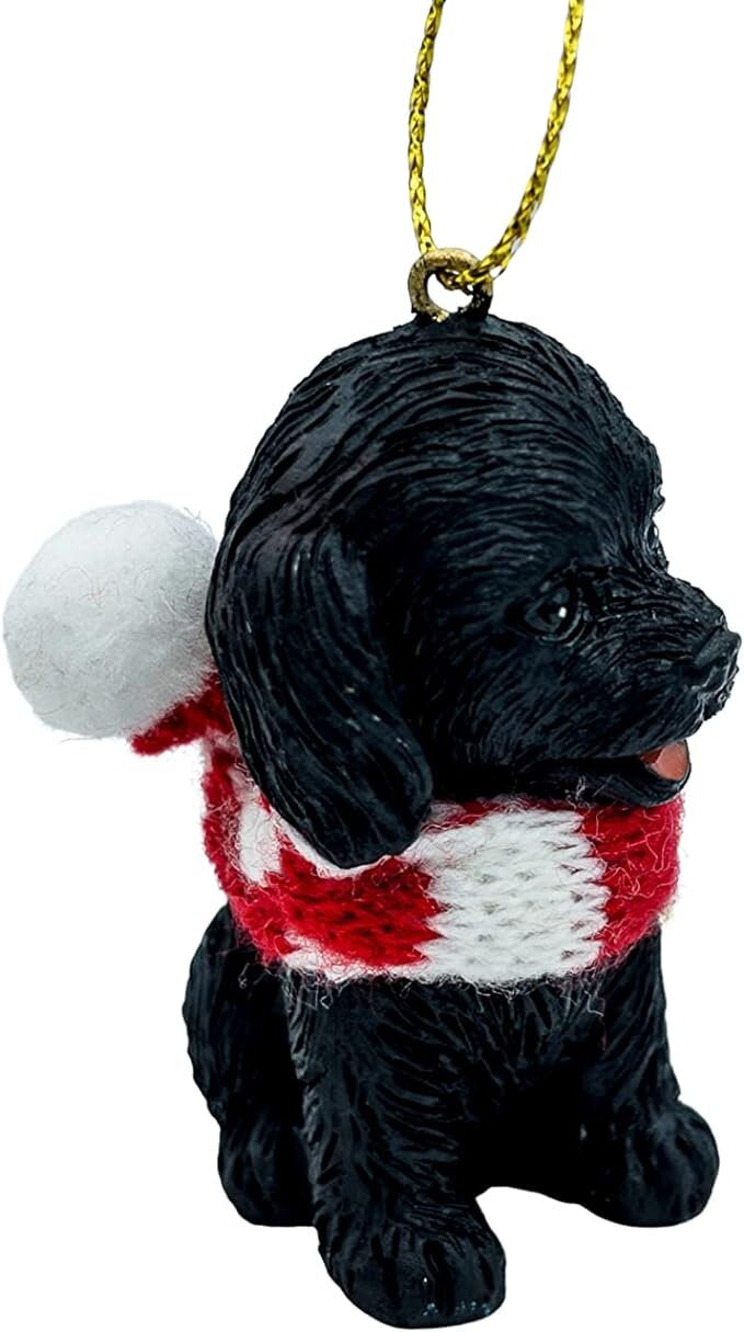 Black Cockapoo Puppy Dog Christmas Tree Ornament With Candy Cane Scarf ...