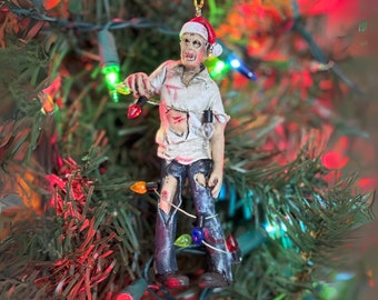 Scary Walking Zombie Wrapped in Lights Halloween Christmas Tree Ornament