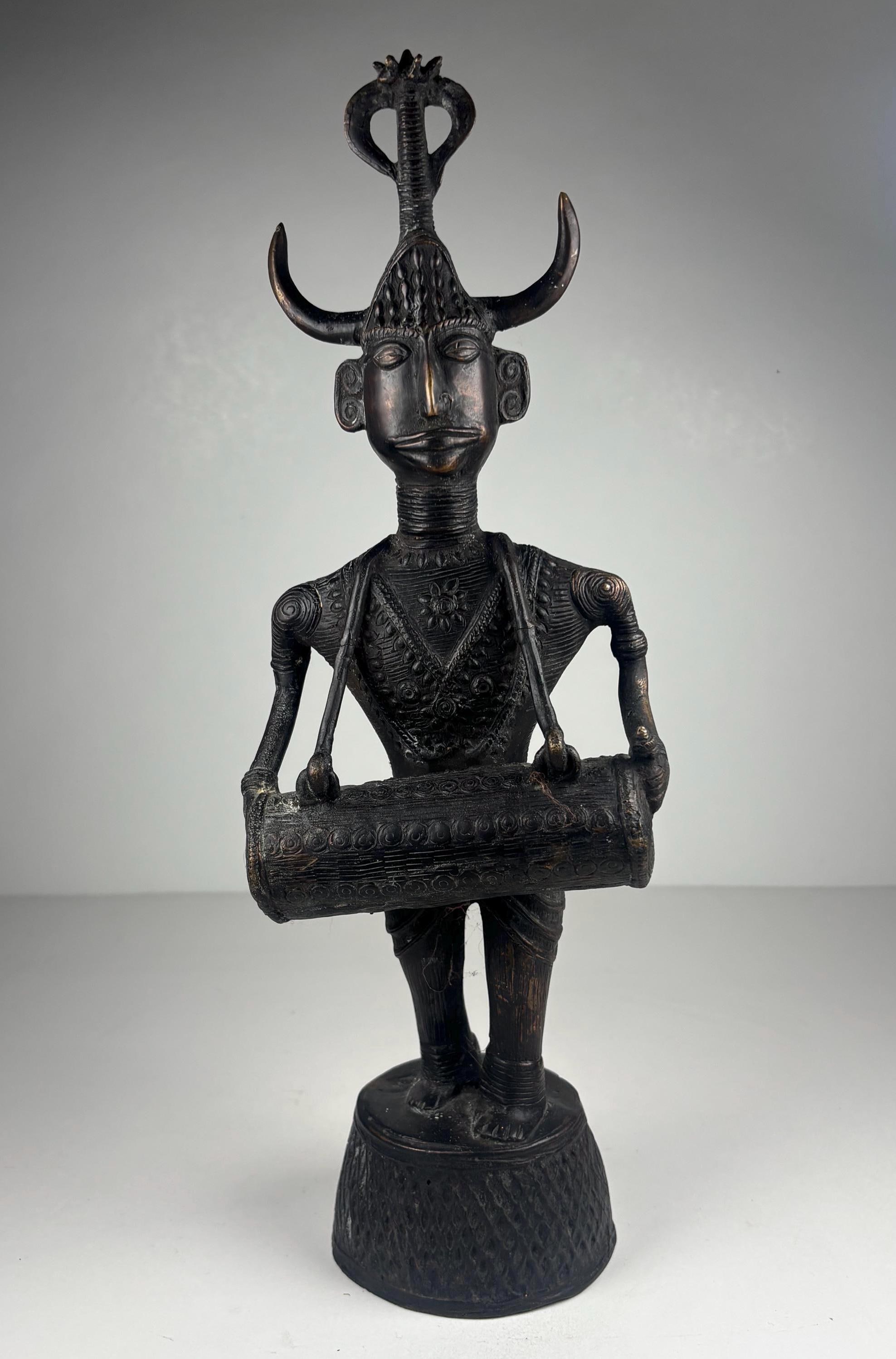African Bronze Ritual Drummer Sculpture – Ceremonial Tribal Art Figure ...