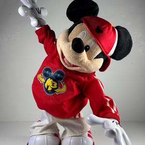 Y2K Vintage Disney Hip Hop Dancing Mickey Mouse Toy Breakdance Mickey Red Hoodie Collectible image 4