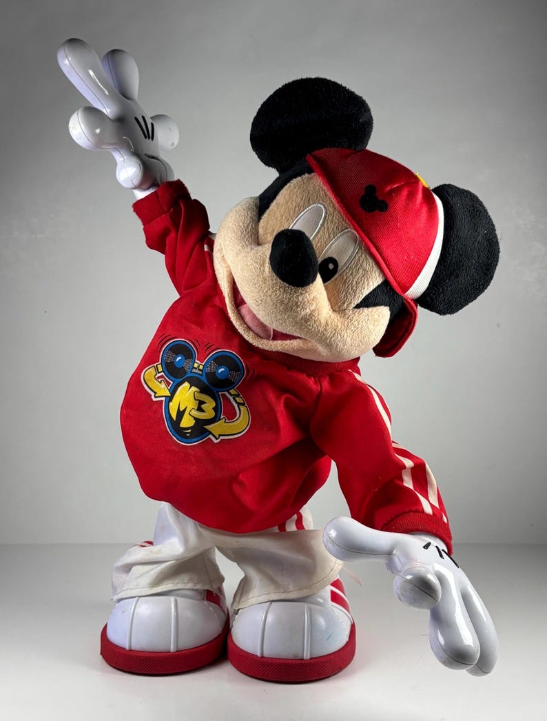Y2K Vintage Disney Hip Hop Dancing Mickey Mouse Toy Breakdance Mickey Red Hoodie Collectible image 4