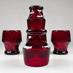 Vintage Ruby Red Shot Glasses Set of 4 | Mid Century Art Glass Barware | Deep Cranberry Collector Glasses