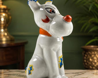 Figura de cerámica vintage pintada a mano, hecha en Japón, de un perro Scottie (Terrier escocés).