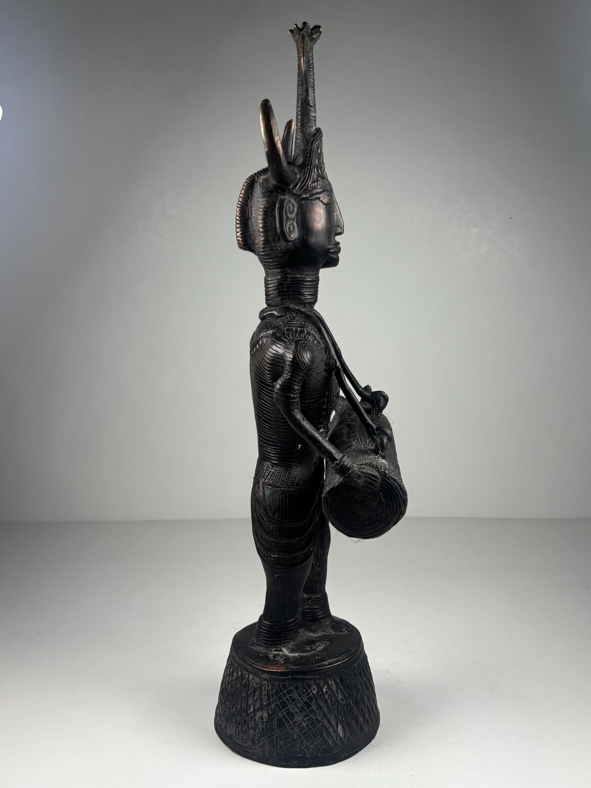 African Bronze Ritual Drummer Sculpture – Ceremonial Tribal Art Figure ...