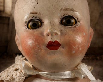 Antique Early 1900s Composition Doll Glass Sleep Eyes 100+ Year Old Primitive Estate Collector Heirloom