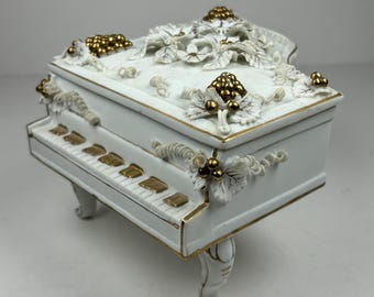 Limited Edition Porcelain Piano Trinket Box — Handcrafted Applied Florals & Gold — Numbered 23/212 — European Art Display Luxury Art—