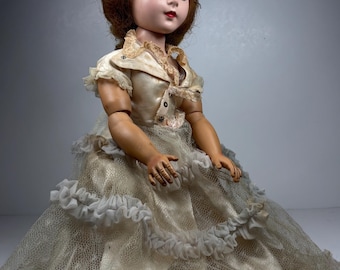 Vintage Ideal Doll “CHAR” Marked – Mid-Century Hard Plastic Doll – Original Dress – 1950s–1960s – Display Collector Doll