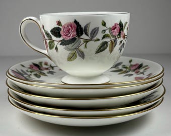 WEDGWOOD HATHAWAY ROSE Footed Teacup & Saucer Bone China Made in