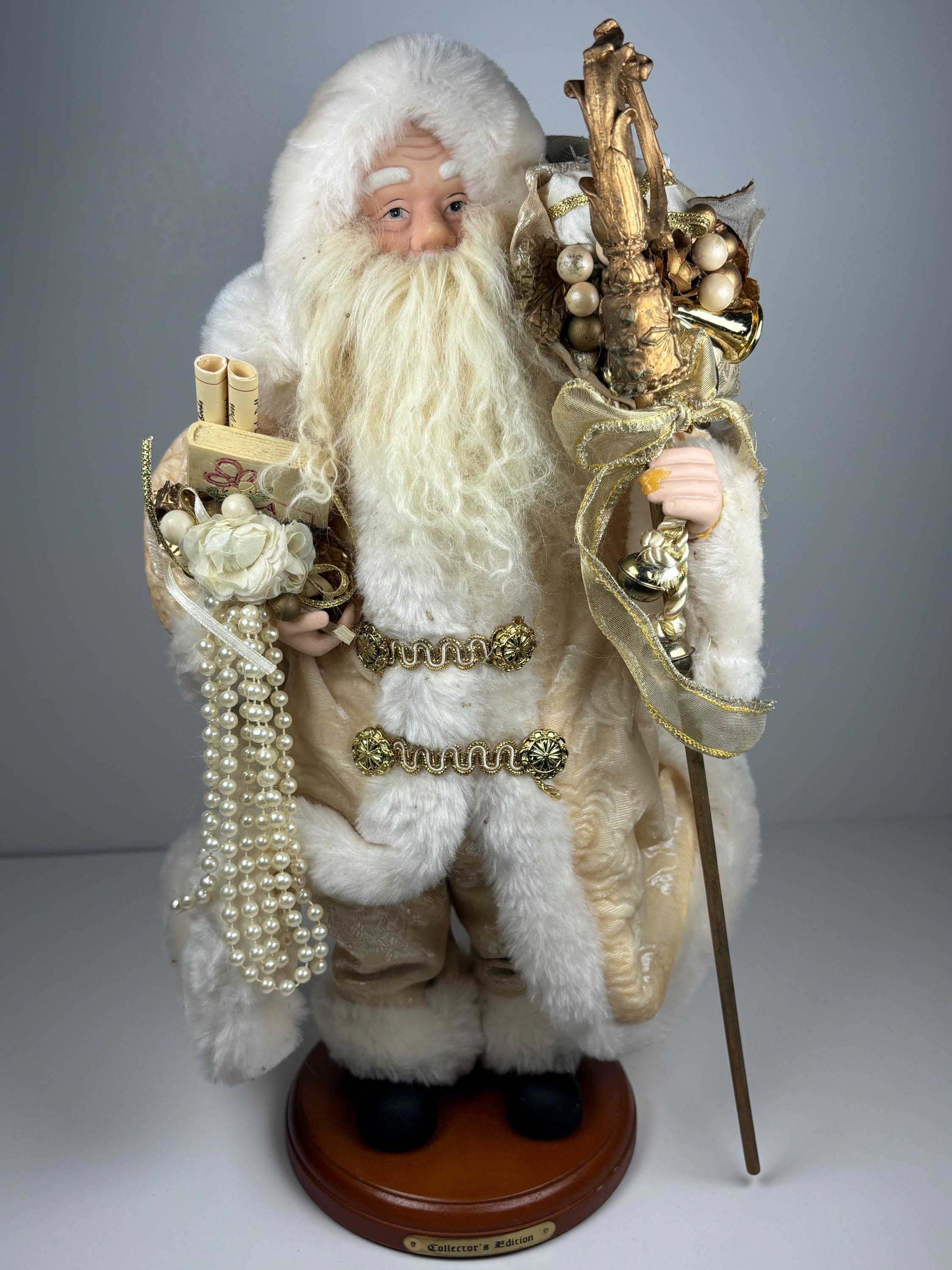 アンティークサンタクロース Grandeur Noel Collector's Edition 1999 – 16” Gold & Ivory Santa - Etsy