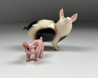 Vintage Keramik Grisfigur Set Mor & Unge Smågrisar Bondgårds Lantlig Inredning