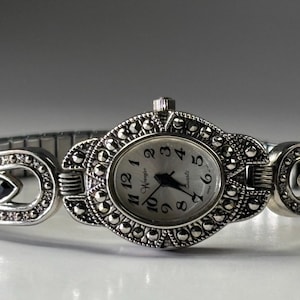 Vintage Wrangler Art Deco Bracelet Watch | Marcasite Style Silver Tone Ladies Watch | Japan Movement | c.2000