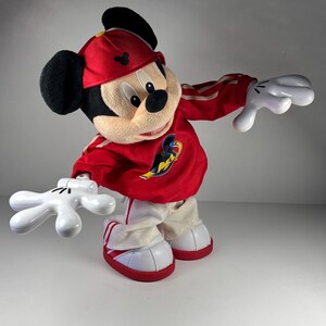 Y2K Vintage Disney Hip Hop Dancing Mickey Mouse Toy Breakdance Mickey Red Hoodie Collectible image 2