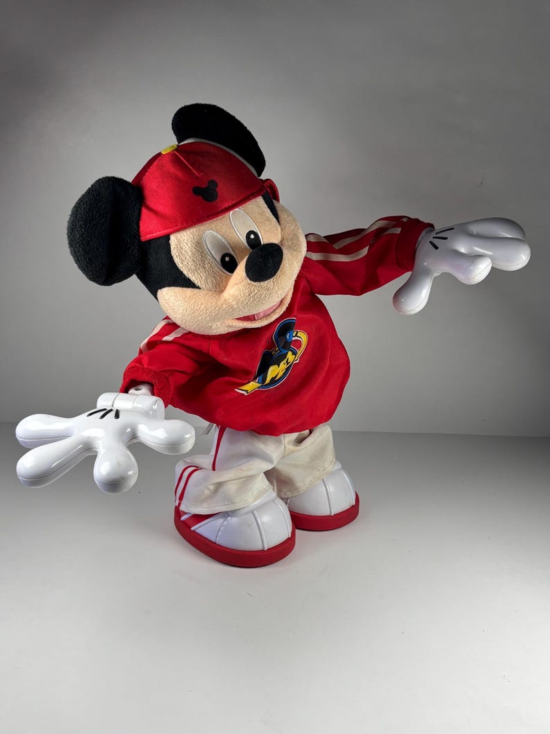 Y2K Vintage Disney Hip Hop Dancing Mickey Mouse Toy Breakdance Mickey Red Hoodie Collectible image 2