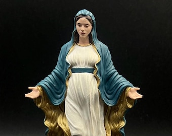 Virgin Mary Figurine – Hand Painted 3D Printed Resin Statue – Catholic Gift – Christian Decor – Prayer Altar Sculpture