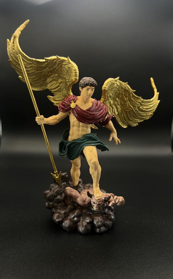 大天使ミカエルの置物 – 手描き3Dプリント樹脂像 – カトリック装飾品