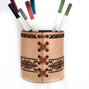 Leather Pencil and Pen Holder, Leather Office Decor, Desk Accessory