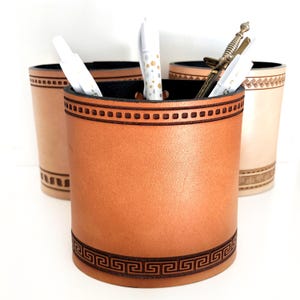 Brown Leather Pencil and Pen Holder, Leather Office Decor, Desk Accessory