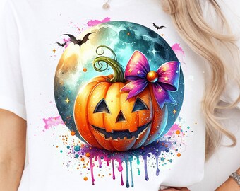 Happy Halloween png, Cute Pumpkin with bow png, Sublimation Pumpkin, Sublimation Design,Moon Clipart PNG, T-shirt design, Digital Download