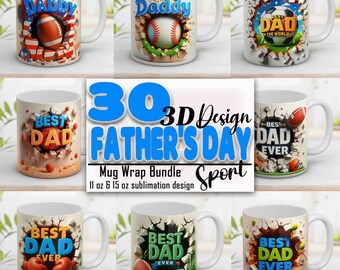 3D Father's Day Sport Mug Wrap Bundle: 11oz & 15oz (Digital Download)