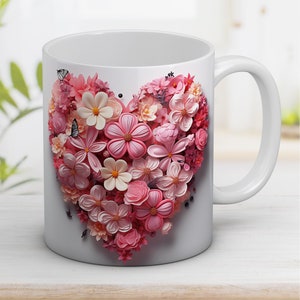 3D Flowers Mug Wrap 11oz and 15oz Mug Design Mug Sublimation Design Mug Wrap Template Instant Digital Download PNG