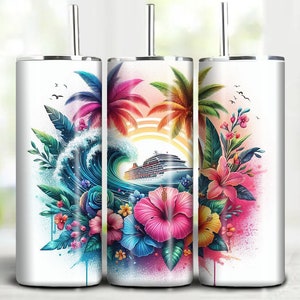 Tropical Cruise Tumbler Wrap: Summer Flowers Design (PNG Digital Download)