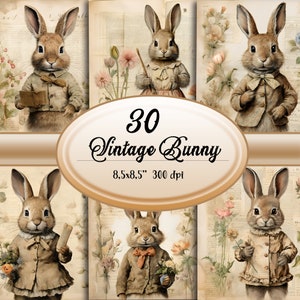 Vintage Bunny Junk Journal Paper Rabbit Retro Printable Pages Vintage Ephemera Printable Paper Scrapbooking Easter Instant Digital Download