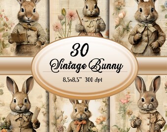 Vintage Bunny Junk Journal Paper Rabbit Retro Printable Pages Vintage Ephemera Printable Paper Scrapbooking Easter Instant Digital Download