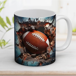 3D Football Mug Wrap PNG: Hole in Wall Design (Digital Download)