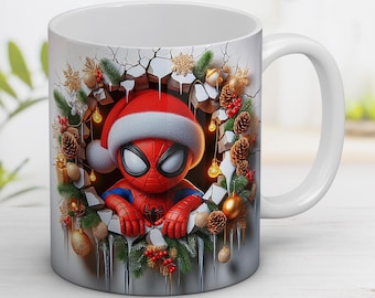 Diseño de sublimación para envoltorio de taza navideña de Spiderman (descarga digital)