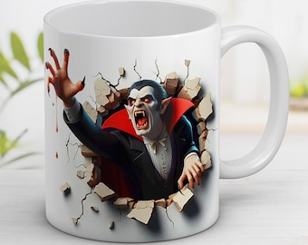Dracula Mug Wrap: 3D Hole in Wall Design (Digital PNG)