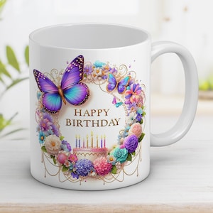 3D alles Gute zum Geburtstag mit Blumen Becherverpackung 11 Unzen und 15 Unzen, Geburtstagsgeschenk, 3D Blumen Design Sublimation, Wrap-Vorlage, Sofortiger digitaler Download
