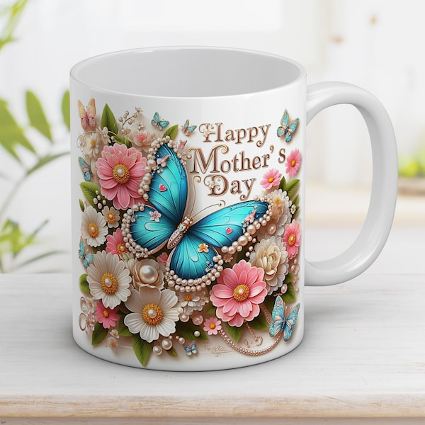 3D Happy Mother's Day with Flowers, Mother's day gift ,11oz and 15oz Mug, Design Sublimation, Wrap Template, Instant Digital Download PNG