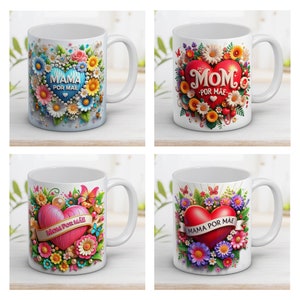 3D Heart Mom por Mãe Mug Wrap Bundle 11 and 15 Oz Happy Mother's Day with Design Sublimation Mug Templater Instant Digital Download PNG zdjęcie 5